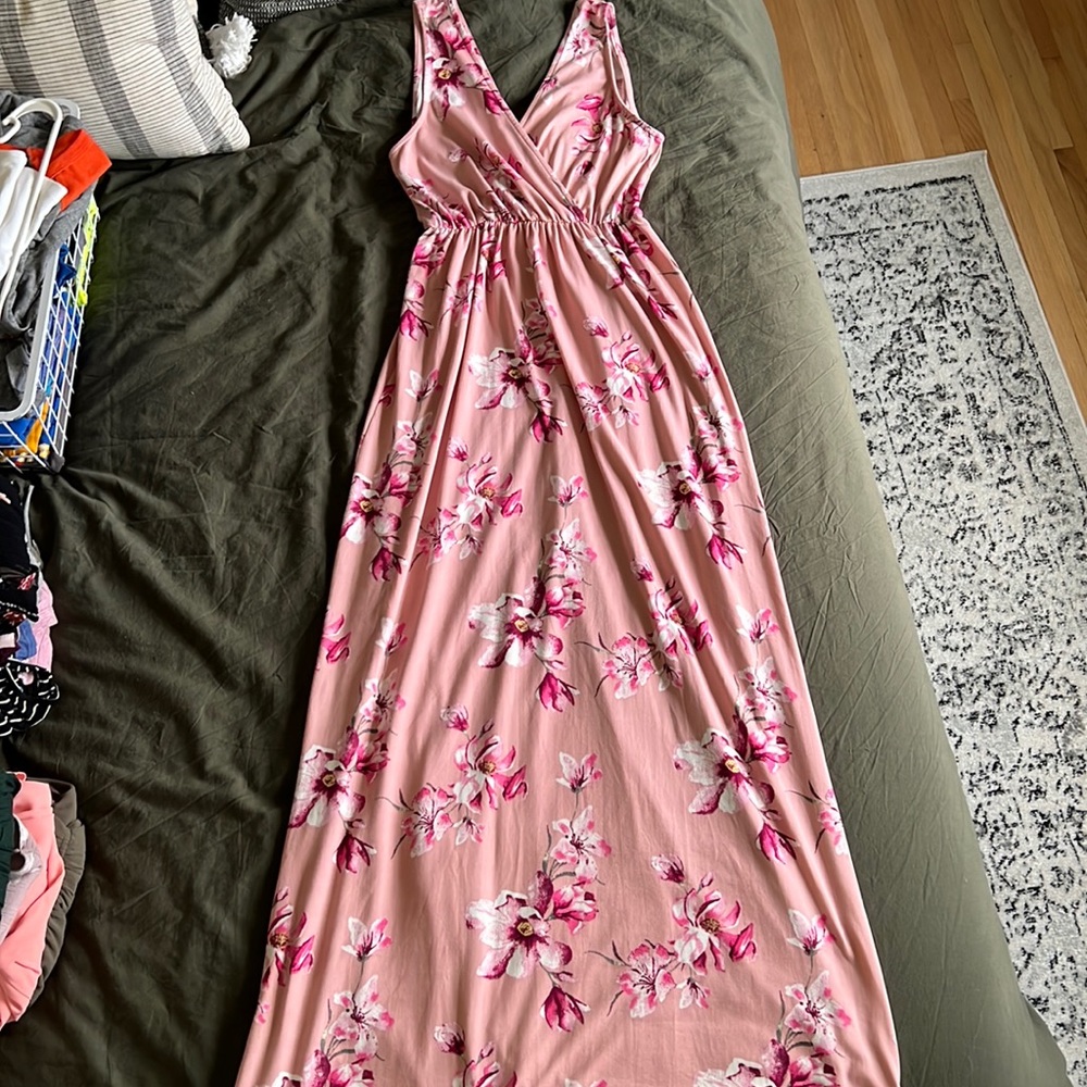 Floral Pink Sleeveless Maxi Dress - Brand Unbranded